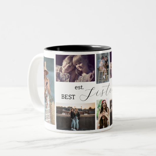 Best Sister Ever – 8 Photo Collage Mug Tweekleurige Koffiemok (Voorkant links)