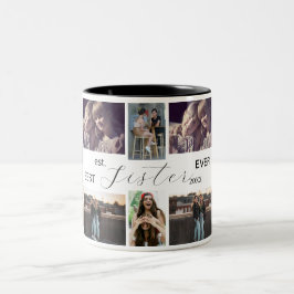 Best Sister Ever – 8 Photo Collage Mug Tweekleurige Koffiemok
