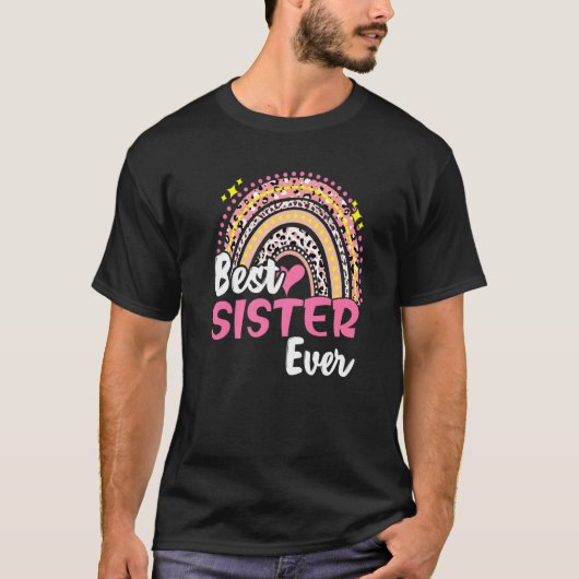 Best Sister Ever Funny Roze Leopard Rainbow Moeder T-shirt (Voorkant)