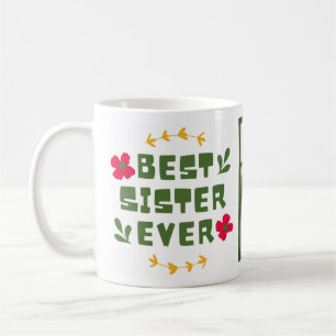'Best Sister Ever' Geel Groen modern illustratief Koffiemok