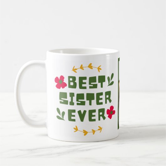 'Best Sister Ever' Geel Groen modern illustratief Koffiemok (Links)