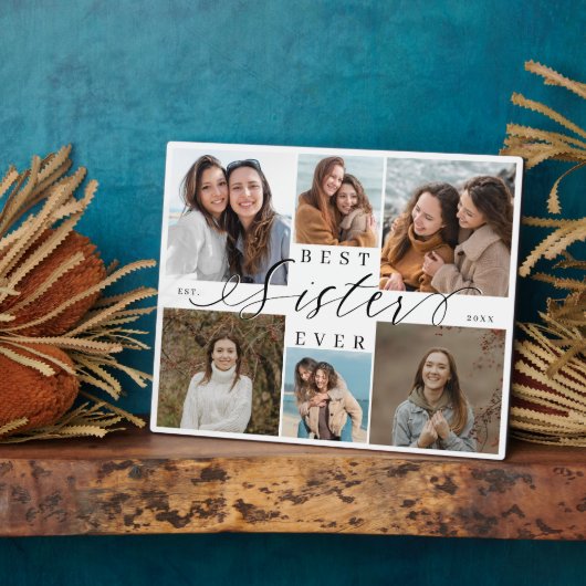 Best Sister Ever Script Photo Collage Keepsake Fotoplaat (Zijkant)