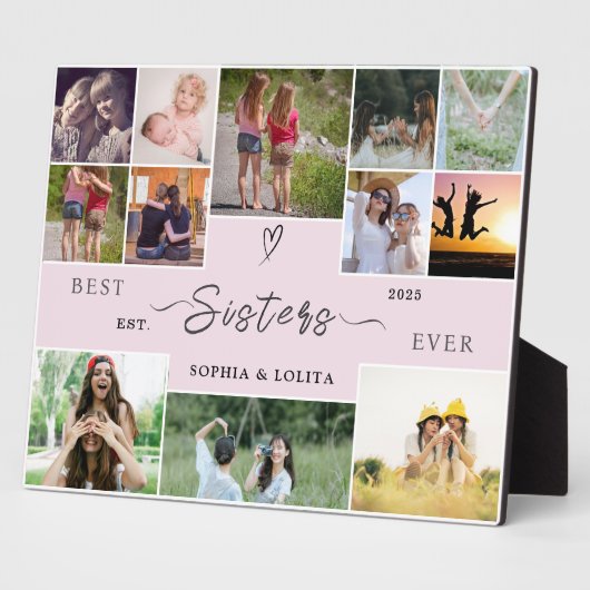 Best Sisters Ever – Custom 12-Photo Collage Gift Fotoplaat (Zijkant)