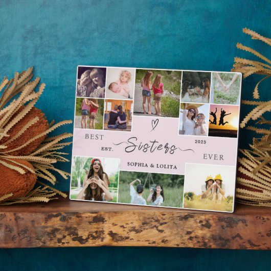 Best Sisters Ever – Custom 12-Photo Collage Gift Fotoplaat (Zijkant)