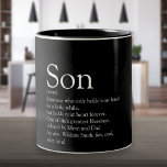 Best Son Ever Definition Black and White Tweekleurige Koffiemok<br><div class="desc">Geef uw speciale zoon of hijo een persoonlijk tintje om een uniek geschenk te creëer. Een perfecte manier om hem te shows hoe geweldig hij elke dag is. Ontworpen door: Thisnotme©</div>