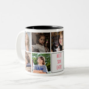 Best Son Ever Monogram Photo Collage Trendy Tweekleurige Koffiemok