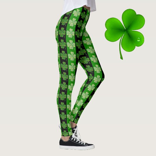 Best St. Patrick's Day Green Play Clover Stripes Leggings