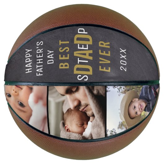 Best Step Dad Happy Vaderdag 3 Photo Collage Basketbal (Voorkant)