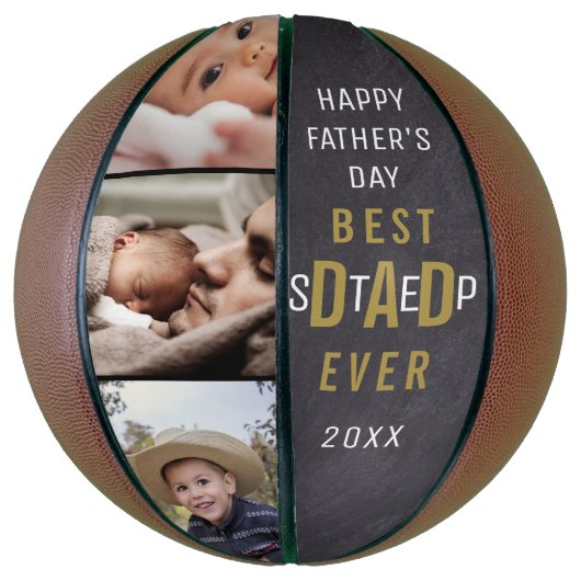 Best Step Dad Happy Vaderdag 3 Photo Collage Basketbal (Verticaal)