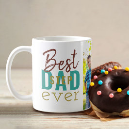 Best Stepdad Ever Blauwgroen Gold Typografie en Fo Koffiemok