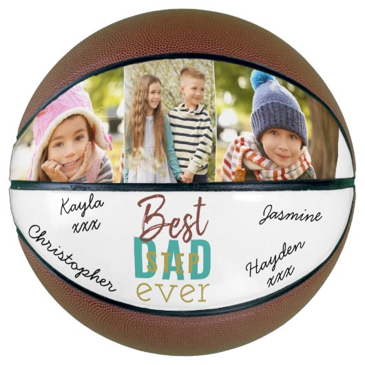 Best Stepdad Ever Custom 3 Foto Handtekening Baske Basketbal (Voorkant)