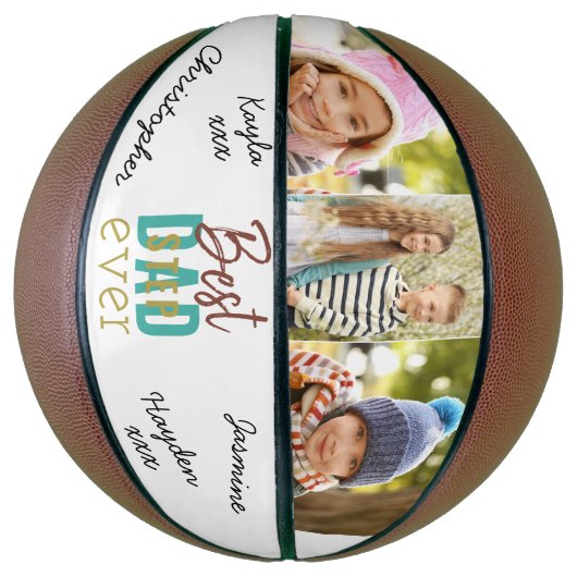 Best Stepdad Ever Custom 3 Foto Handtekening Baske Basketbal (Verticaal)