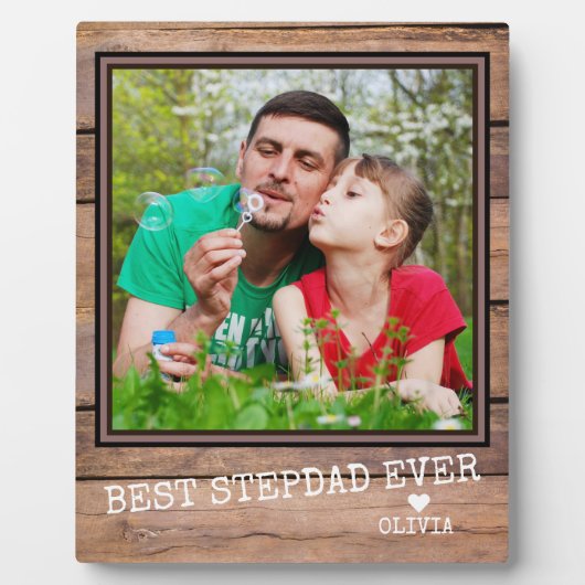 Best Stepdad Ever Foto Rustic Wood op maat Fotoplaat (Voorkant)
