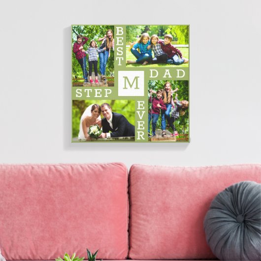 Best Stepdad Ever Moss Green 4 Photo Collage Canvas Afdruk (Insitu (Woonkamer))