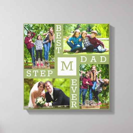 Best Stepdad Ever Moss Green 4 Photo Collage Canvas Afdruk (Voorkant)