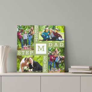 Best Stepdad Ever Moss Green 4 Photo Collage Canvas Afdruk