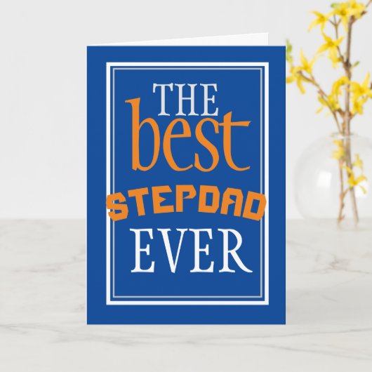 Best Stepdad Ever Typography Blue Birthday Kaart (Gele Bloem)