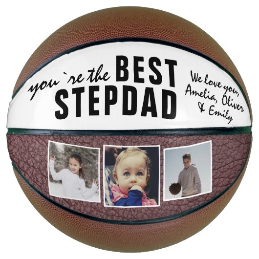Best Stepdad Typography 3 Photo Collage Basketbal (Voorkant)