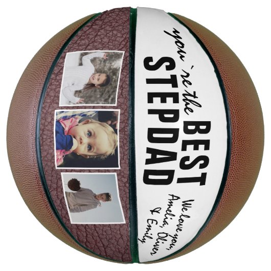 Best Stepdad Typography 3 Photo Collage Basketbal (Verticaal)