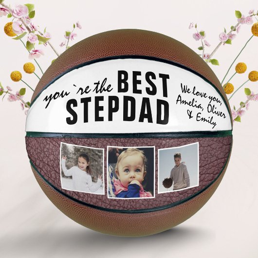 Best Stepdad Typography 3 Photo Collage Basketbal