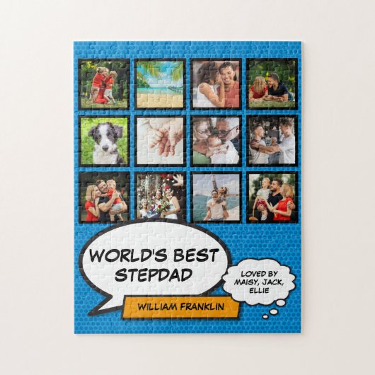 Best Stepfather, Stepdad 12 Foto Blue Fun Comic Legpuzzel (Verticaal)