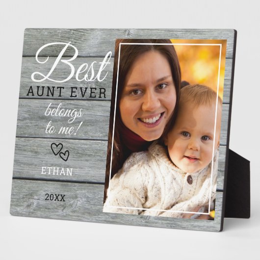 Best tante Ever Gift Photo Rustic Grey Wood Fotoplaat (Zijkant)