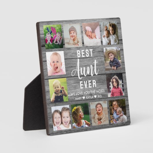 Best tante Ever Rustic Gray Wood 12 Foto Collage Fotoplaat (Voorkant)