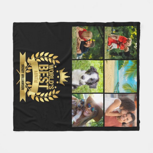 Best tante Photo Collage Gold Black ter wereld Fleece Deken (Voorkant (Horizontaal))