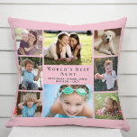 Best tante Photo Collage Pink ter wereld Kussen<br><div class="desc">Geef 's werelds beste tante een leuk fotocadeau op maat. Dit roze kussen heeft een 8 foto collage van haar nichtjes,  neefjes,  familie,  huisdieren,  etc.,  hun namen en "World's Best Aunt" en of ze "Tante",  "Tia",  etc. wordt genoemd,  in de moderne lichtgrijze typografie.</div>