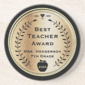 Best Teacher Award Goud met Zwart Zandsteen Onderzetter (Voorkant)