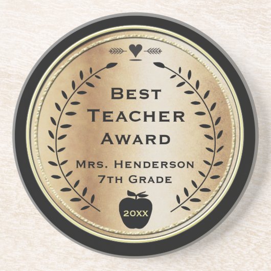 Best Teacher Award Goud met Zwart Zandsteen Onderzetter (Voorkant)