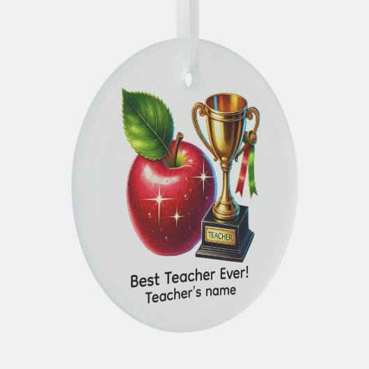 Best Teacher ever add name Glas Ornament (Voorkant Rechts)