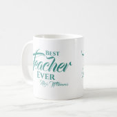 Best Teacher Ever Blauwgroen Name Script Typografi Koffiemok (Voorkant links)