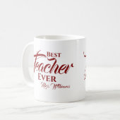 Best Teacher Ever Burgundy Typography Name Script Koffiemok (Voorkant links)