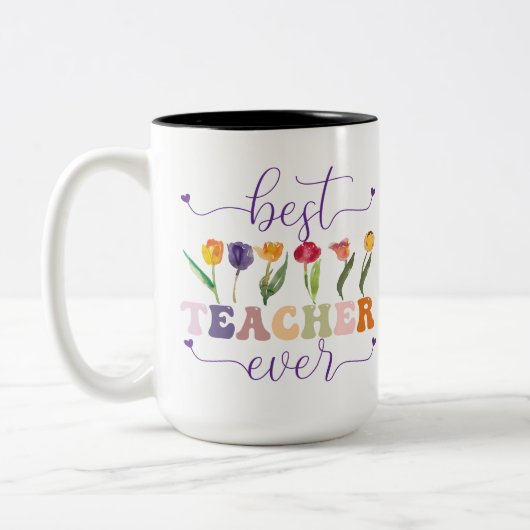Best teacher ever, Custom mug for teacher Tweekleurige Koffiemok (Links)