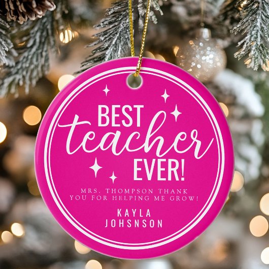 Best Teacher Ever Pink Script Retro Keramisch Ornament