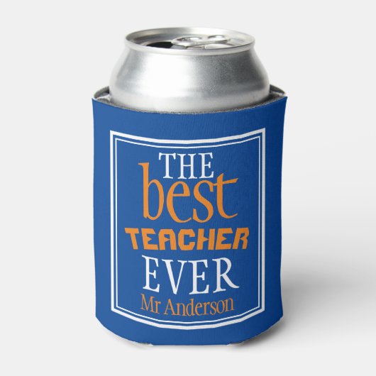 Best Teacher Ever Typography Blue Blikjeskoeler (Blikje Voorkant)