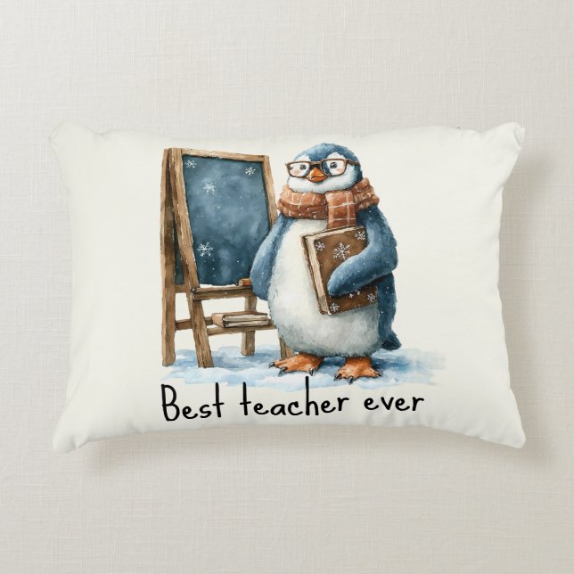 Best Teacher Ever Winter Penguin Design Accent Kussen (Voorkant)