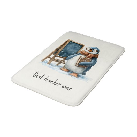 Best Teacher Ever Winter Penguin Design Badmat (Gekanteld)