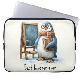 Best Teacher Ever Winter Penguin Design Laptop Sleeve
