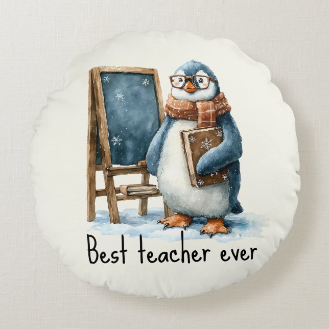 Best Teacher Ever Winter Penguin Design Rond Kussen (Voorkant)