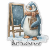 Best Teacher Ever Winter Penguin Design Sticker (Voorkant)