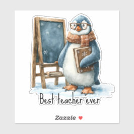 Best Teacher Ever Winter Penguin Design Sticker