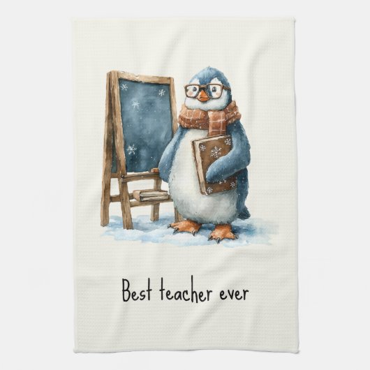 Best Teacher Ever Winter Penguin Design Theedoek (Verticaal)