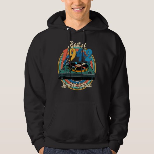 Best van 1942 Vinyl Record Player 80th Birthd Hoodie (Voorkant)