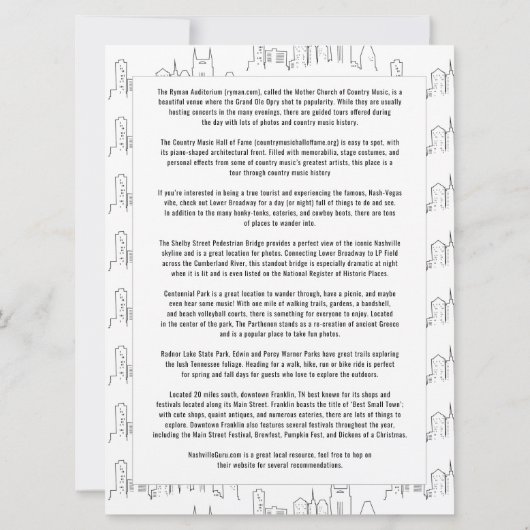 Best van Nashville | Welkomstbrief bruiloft  Kaart (Achterkant)