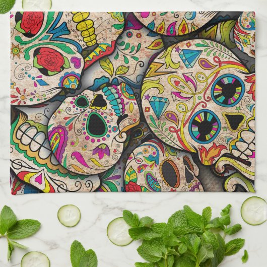 Best verkopende suikerschedel theedoek (Gevouwen)