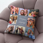 BEST VRIENDS Modern script instagram Foto Collage Kussen<br><div class="desc">Aangepast gereedschap Fotokussens met uw eigen persoonlijke namen in een Insta-vriendelijk fotocollage raster. Perfect cadeau voor een keepascadeau voor afstuderen of een leuke verjaardagsverrassing voor je beste vriend voor altijd. Dit is de stoffige blauwe versie.</div>