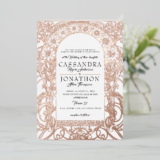 BEST Weddenschap: Art Nouveau & Poem Folie Uitnodiging (Staand Voorkant)