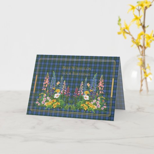 Best Wishes On Birthday Nova Scotia Tartan Kaart (Gele Bloem)